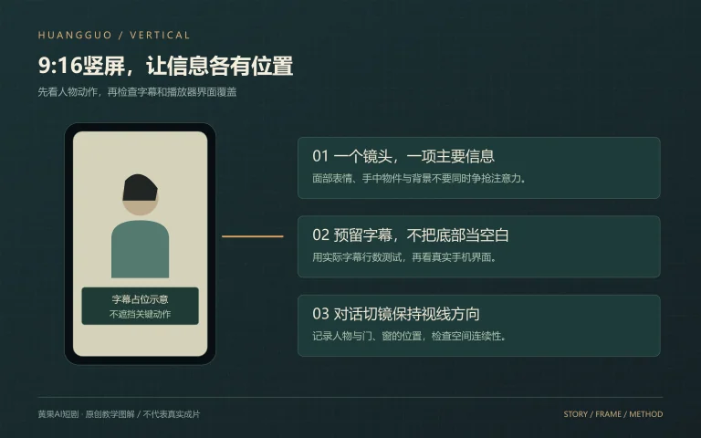 竖屏短剧分镜教程中的人物位置、字幕留白与空间连续性图解